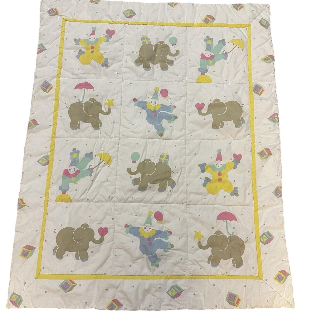LVC 1903 Circus Parade Baby Quilt White Vintage 1989 Elephant Clown